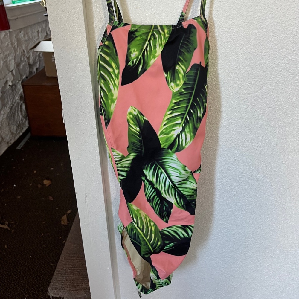 Albion Fit Tropical Leaf Print One Piece Swimsuit